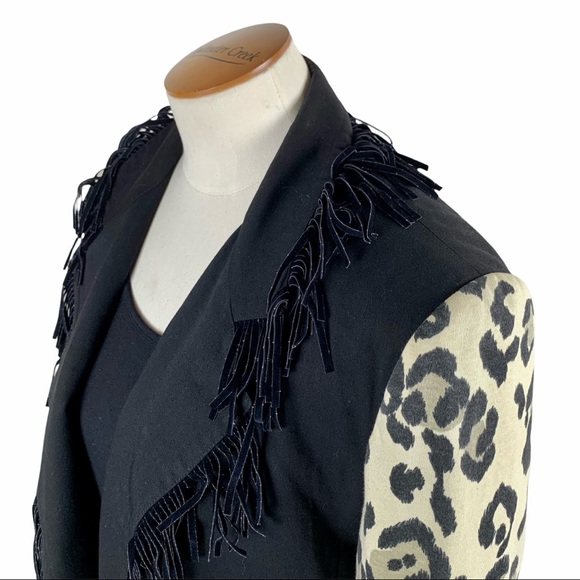 80s Cache Blazer Jacket with Fringe and Animal Print Large Petite - Picture 2 of 7